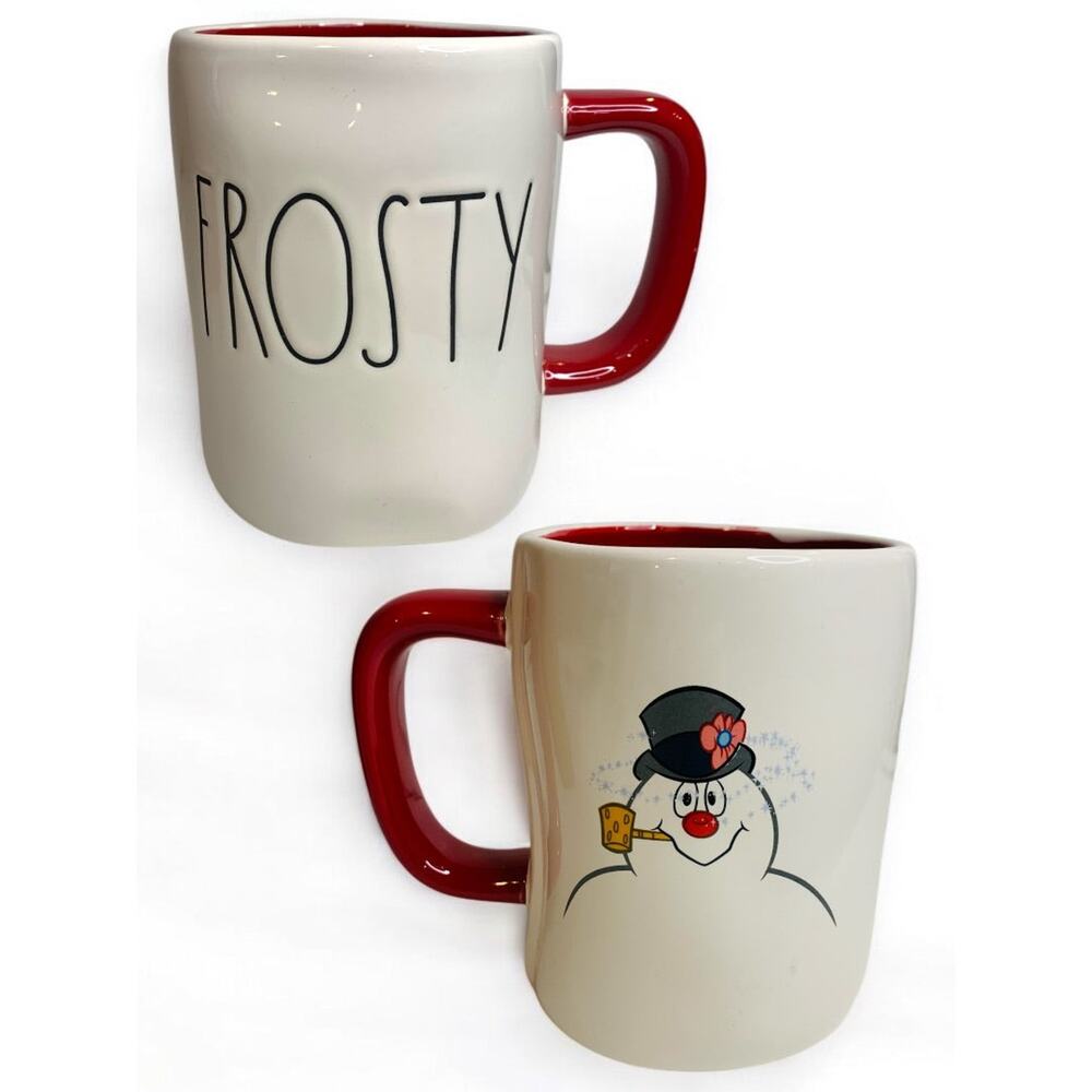 Rae Dunn by Magenta Frosty the Snowman Double Sided 24 oz Mug Red Interior